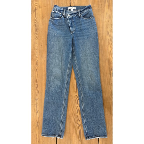 Abercrombie & Fitch 90s Straight Ultra High Rise Jeans 24 00R Asymmetrical Fly - Picture 1 of 7